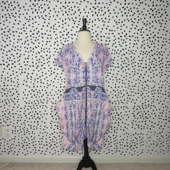 City Chic Dresses & Skirts - City Chic Purple Floral Draped Zipper Front V-Neck Dress